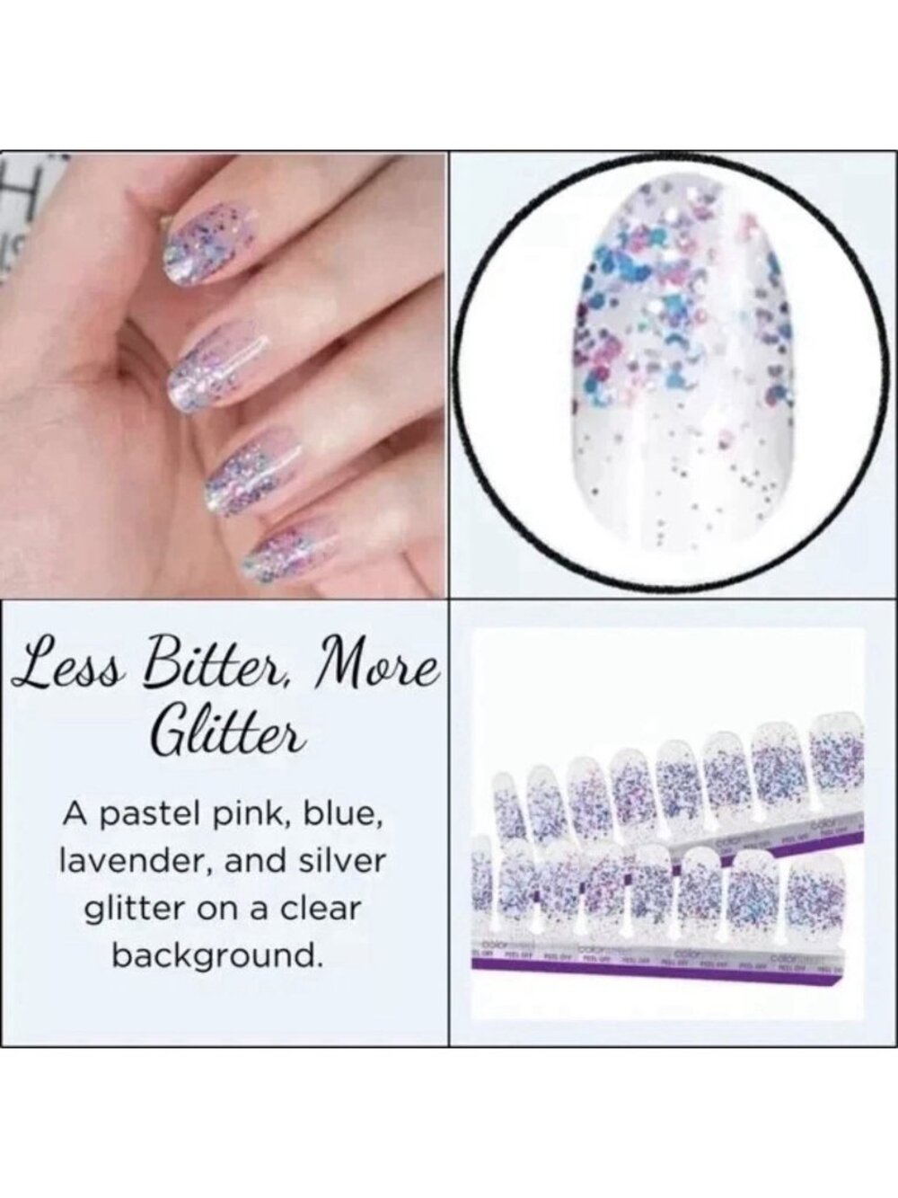 Color Street Retired Less Bitter, More Glitter 100% Real Nail Polish Strips, New